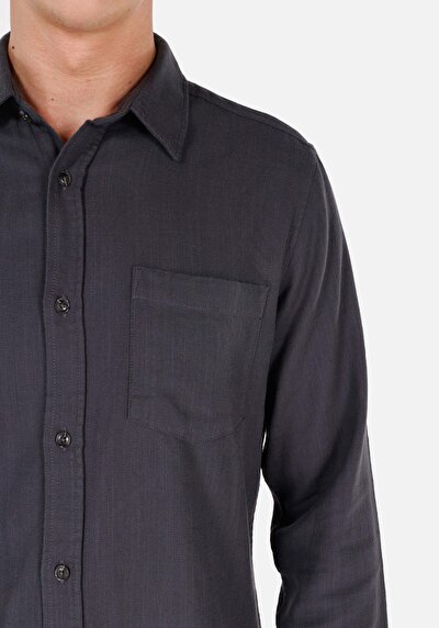 Image de Chemise À Manches Longues Anthracite Regular Fit Droit Gabardine Homme