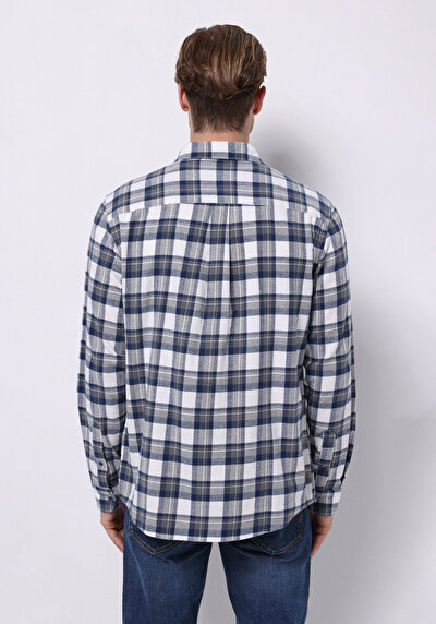 Image de Chemise À Manches Longues Marine Regular Fit Plaid Sergé Homme