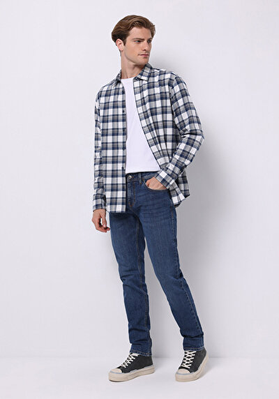 Image de Chemise À Manches Longues Marine Regular Fit Plaid Sergé Homme