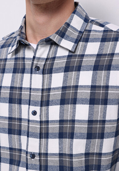Image de Chemise À Manches Longues Marine Regular Fit Plaid Sergé Homme
