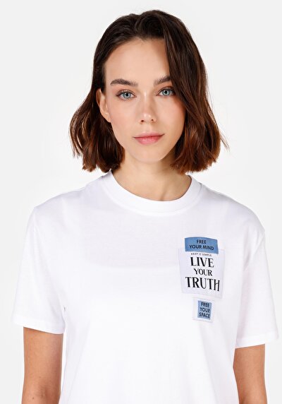 Image de T-shirt À Manches Courtes Blanc Regular Fit Imprimé Femme