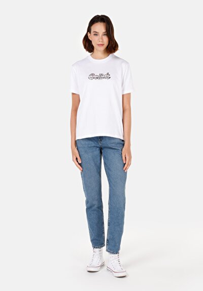 Afficher les détails de T-shirt À Manches Courtes Blanc Regular Fit Imprimé Femme