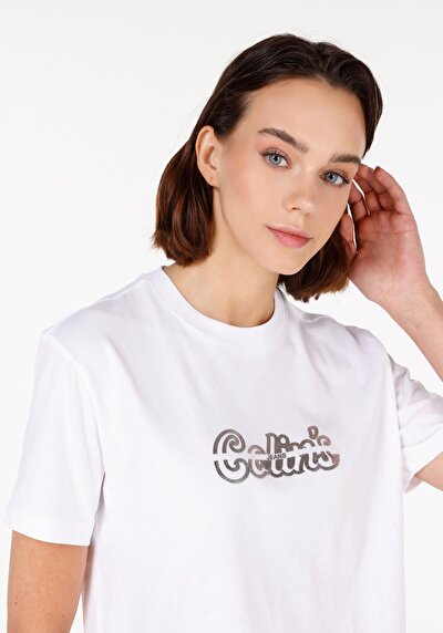 Image de T-shirt À Manches Courtes Blanc Regular Fit Imprimé Femme