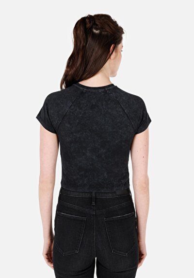 Afficher les détails de T-shirt À Manches Courtes Anthracite Slim Fit Imprimé Femme