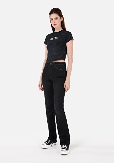 Image de T-shirt À Manches Courtes Anthracite Slim Fit Imprimé Femme