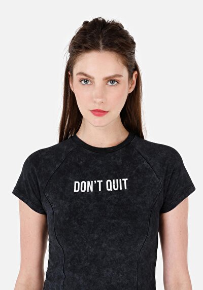 Afficher les détails de T-shirt À Manches Courtes Anthracite Slim Fit Imprimé Femme