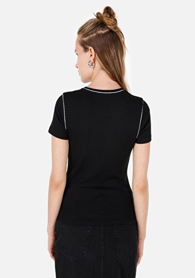 Image de T-shirt À Manches Courtes Noir Slim Fit Droit Femme
