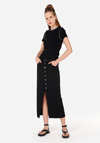 Image de T-shirt À Manches Courtes Noir Slim Fit Droit Femme