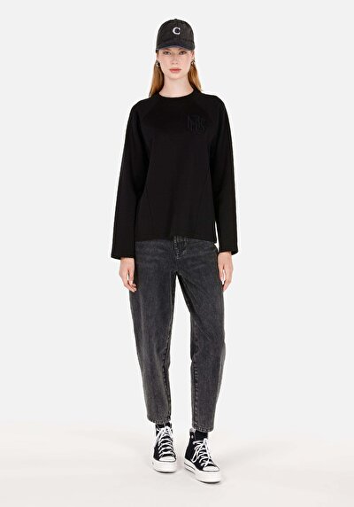 Image de T-shirt À Manches Longues Noir Regular Fit  Femme