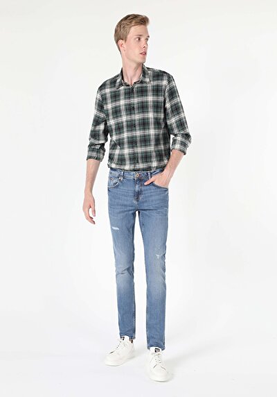 Image de 044 Karl Pantalon Bleu Straight Leg En Straight Fit Homme