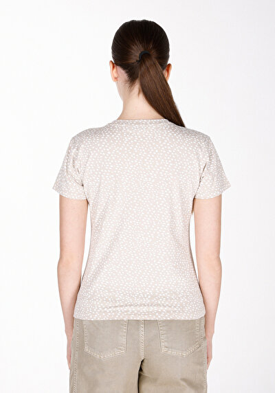 Image de T-shirt À Manches Courtes Beige Slim Fit Imprimé Femme