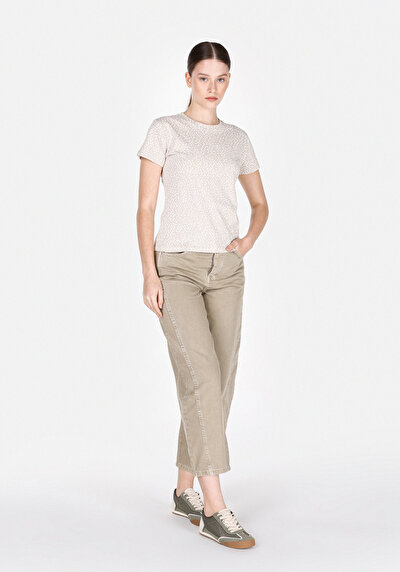 Image de T-shirt À Manches Courtes Beige Slim Fit Imprimé Femme