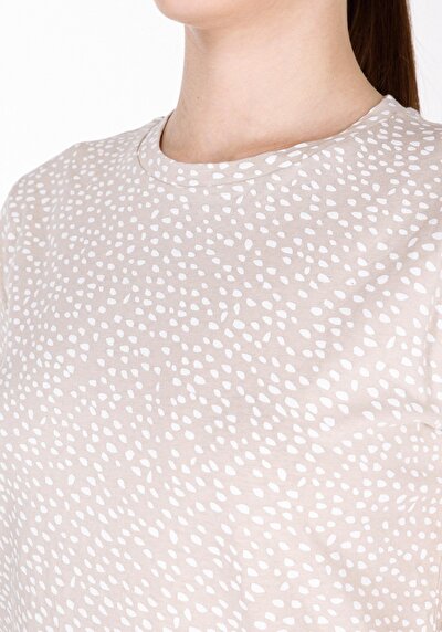 Image de T-shirt À Manches Courtes Beige Slim Fit Imprimé Femme