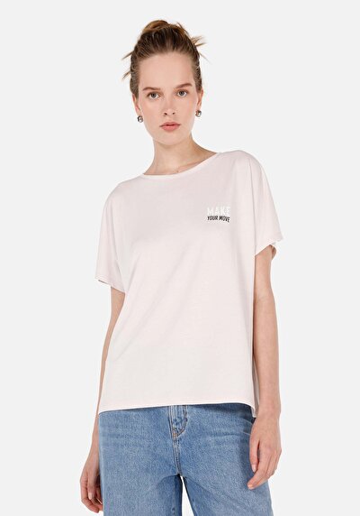 Image de T-shirt À Manches Courtes Ecru Regular Fit Imprimé Femme