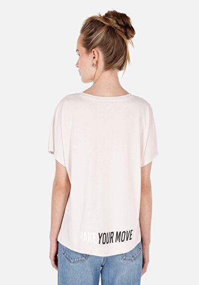 Image de T-shirt À Manches Courtes Ecru Regular Fit Imprimé Femme