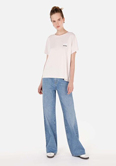 Image de T-shirt À Manches Courtes Ecru Regular Fit Imprimé Femme