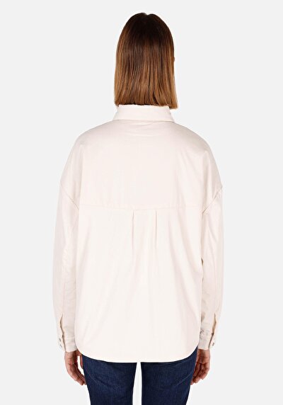 Image de Chemise À Manches Longues Ecru Relaxed Fit Droit Sergé Femme