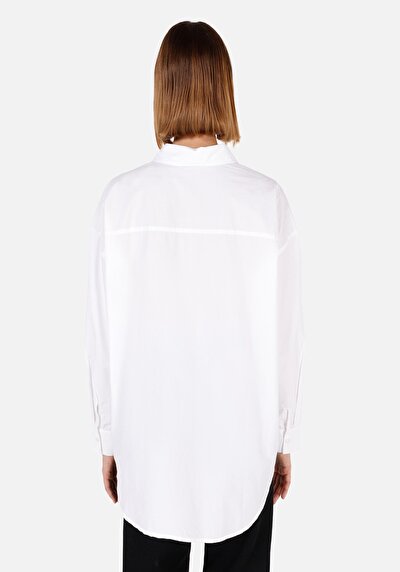 Image de Chemise À Manches Longues Blanc Relaxed Fit Droit Popeline Femme