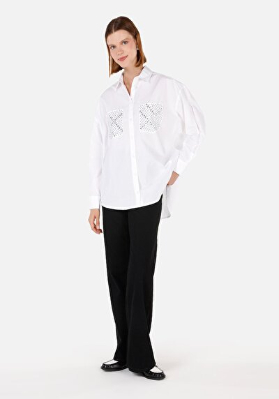 Image de Chemise À Manches Longues Blanc Relaxed Fit Droit Popeline Femme