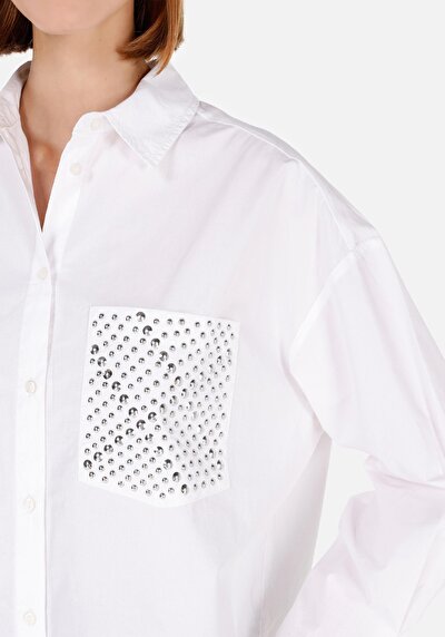 Image de Chemise À Manches Longues Blanc Relaxed Fit Droit Popeline Femme
