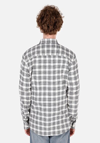 Image de Chemise À Manches Longues Ecru Slim Fit Plaid Sergé Homme