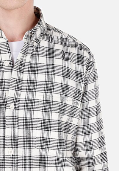 Image de Chemise À Manches Longues Ecru Slim Fit Plaid Sergé Homme