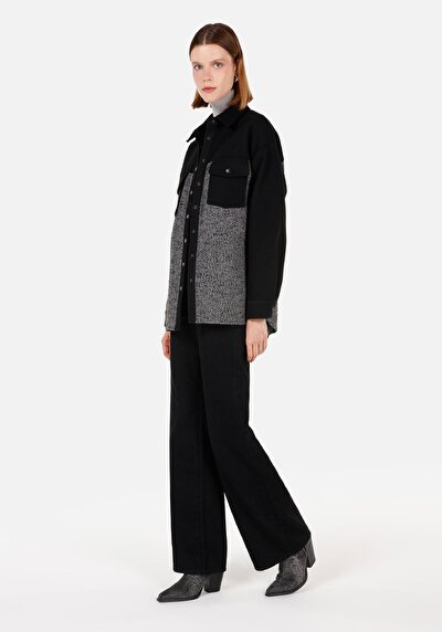 Image de Chemise À Manches Longues Noir Relaxed Fit Droit Polyester Femme
