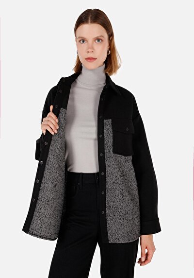 Afficher les détails de Chemise À Manches Longues Noir Relaxed Fit Droit Polyester Femme