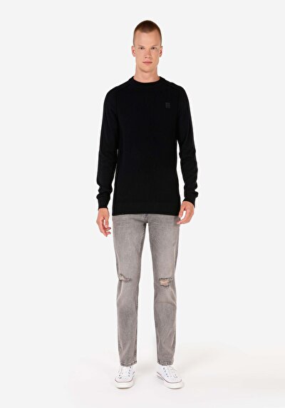 Image de Pull Noir Slim Fit Manches Longues  Homme