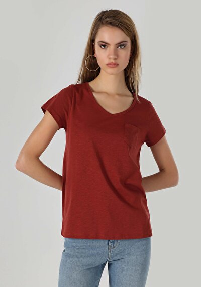 Afficher les détails de T-shirt À Manches Courtes Rouge Regular Fit  Femme