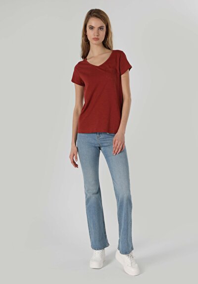 Afficher les détails de T-shirt À Manches Courtes Rouge Regular Fit  Femme