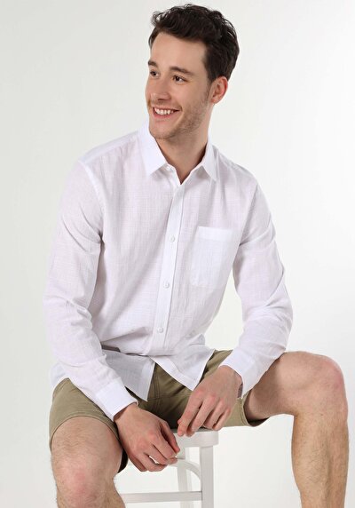 Image de Chemise À Manches Longues Blanc Comfort Fit Rayé Ratière Homme