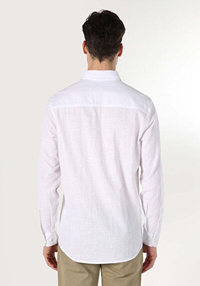 Image de Chemise À Manches Longues Blanc Comfort Fit Rayé Ratière Homme