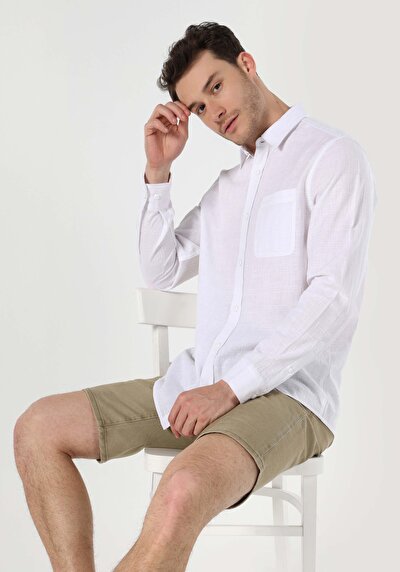 Image de Chemise À Manches Longues Blanc Comfort Fit Rayé Ratière Homme