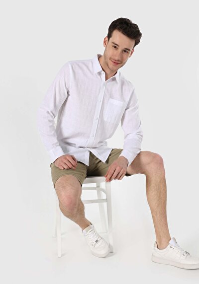Image de Chemise À Manches Longues Blanc Comfort Fit Rayé Ratière Homme
