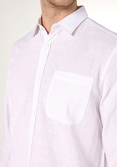 Image de Chemise À Manches Longues Blanc Comfort Fit Rayé Ratière Homme