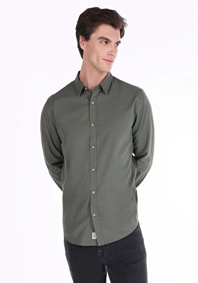Image de Chemise À Manches Longues Kaki Slim Fit Homme