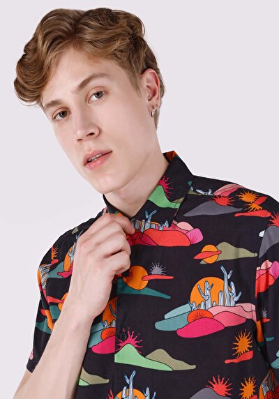 Image de Chemise À Manches Courtes Multicolou Imprimé Regular Fit Homme