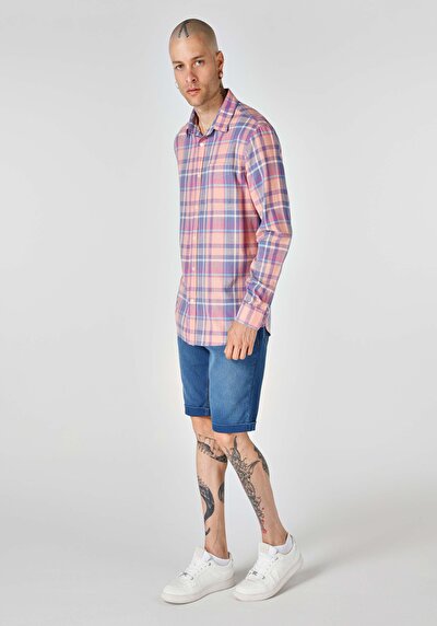 Afficher les détails de Chemise À Manches Longues Multicolou Regular Fit Plaid Popeline Homme