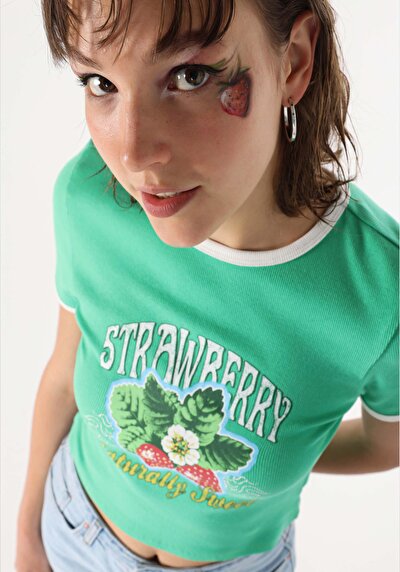 Image de T-shirt À Manches Courtes Vert Slim Fit Femme