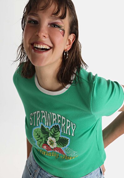 Image de T-shirt À Manches Courtes Vert Slim Fit  Femme