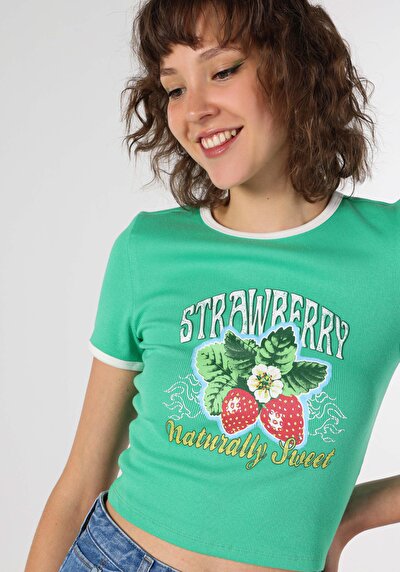 Image de T-shirt À Manches Courtes Vert Slim Fit Femme