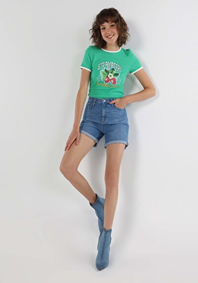 Image de T-shirt À Manches Courtes Vert Slim Fit  Femme