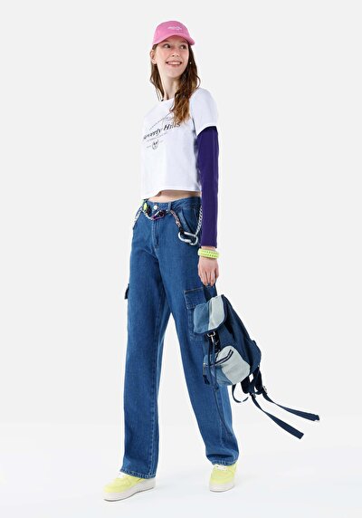 Image de 990 Angela Pantalon Denim Tapered Leg Medium Rise En Jean Cargo Fit Femme