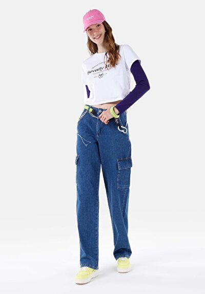 Image de 990 Angela Pantalon Denim Tapered Leg Medium Rise En Jean Cargo Fit Femme