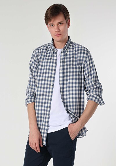 Afficher les détails de Chemise À Manches Longues Bleu Regular Fit   Homme