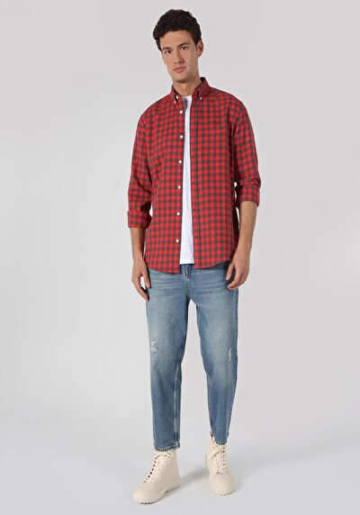 Image de Chemise À Manches Longues Rouge Regular Fit Homme