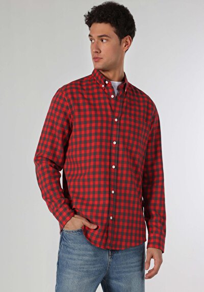 Image de Chemise À Manches Longues Rouge Regular Fit Homme