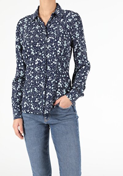 Image de Chemise À Manches Longues Marine Slim Fit Femme