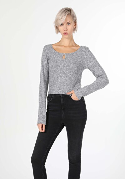 Image de T-shirt À Manches Longues Gris Slim Fit Femme